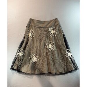 Y2K Sunny Leigh Mesh Floral Embroidered Skirt Black Tan Size 8